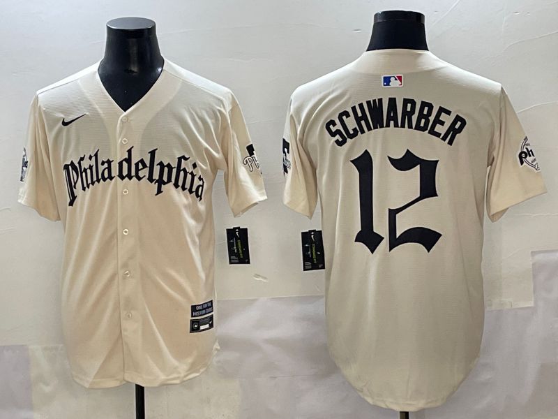 Men 2025 Philadelphia Phillies #12 Schwarber Cream Five generations Joint Name Nike MLB Jersey style 1->philadelphia phillies->MLB Jersey